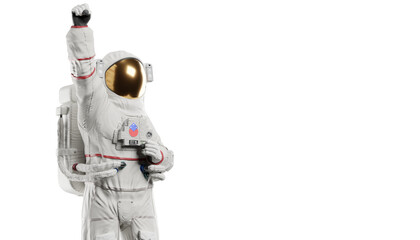 astronaut posing like space parson in-universe 3d render with transparent background - obrazy, fototapety, plakaty