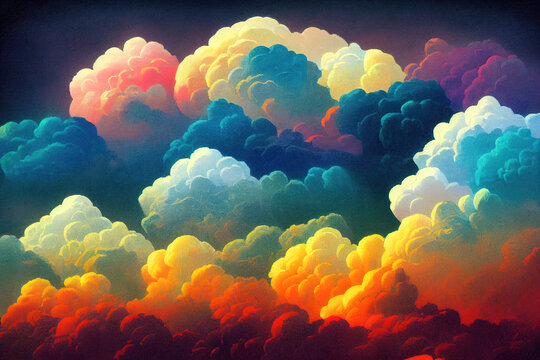 Drawing of colorfull clouds. High quality 3d illustration