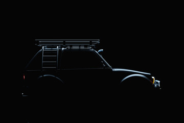 Black  SUV adventure vehicle isolated on black  background. 3D illustration