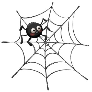 Spider and web. Cartoon illustration. Isolated on white.