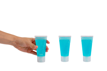 hand with alcohol gel or hand sanitizer pump bottle for washing hand in hospital or public area. isolated on transparent background
