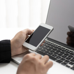 Financial businessmen analyze the graph of the company's performance to create profits and growth, Market research reports and income statistics, Financial and Accounting concept.