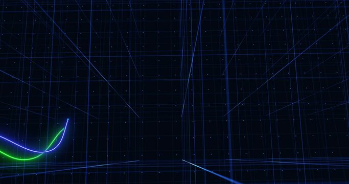 Blue and Green line chart rising in three-dimensional space. Business development competition concept animation.