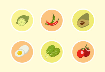 set of stickers with food
