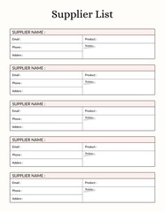 Simple Pink  and Beige Minimalist  Planner Supplier List