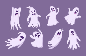 collection of vector illustration halloween ghosts pack