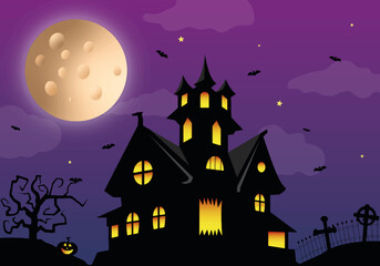 Fototapeta na wymiar halloween vector illustration scary house in night