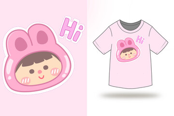 Bunny face cute trendy stylish t-shirt graphic design vector illustration