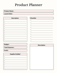 Simple Pink  and Beige Minimalist  Product Planner