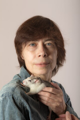 portrait of a woman with domestic rat