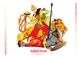 illustration of Goddess Durga Face for Navratri festival in Happy Durga Puja Shubh Navratri Indian religious festival
