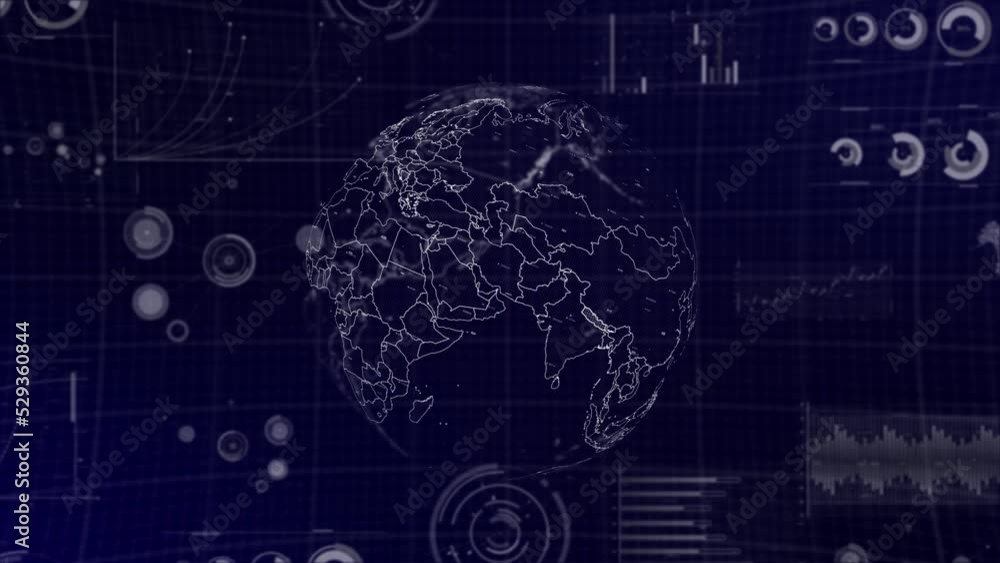 Poster data analysis technology globe rotating on nepal country with graphs,charts, analytics in background
