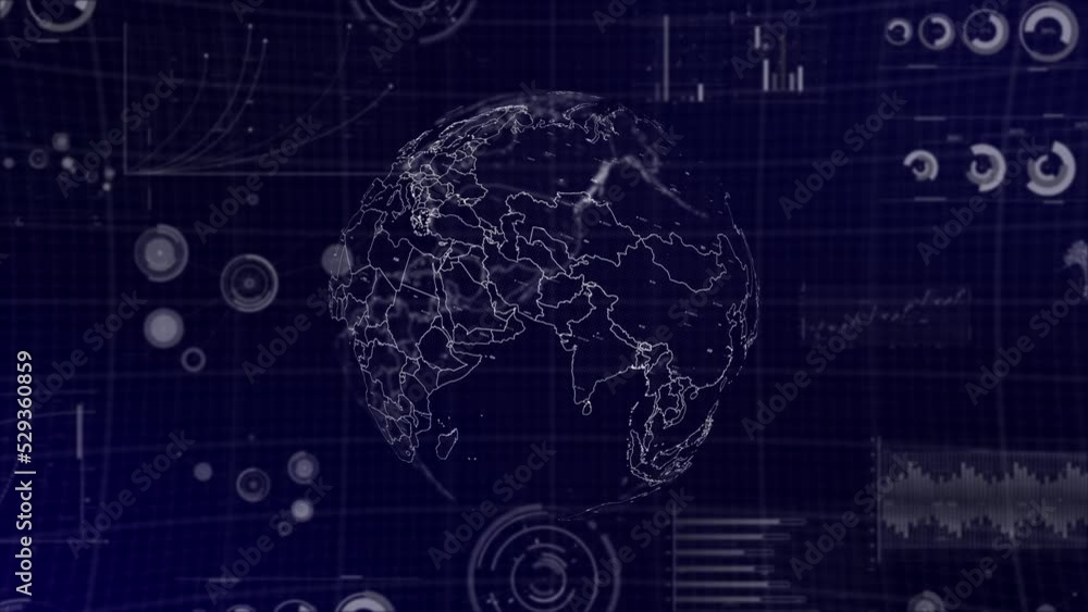 Poster data analysis technology globe rotating on bhutan country with graphs, charts, analytics in backgrou