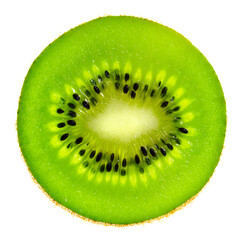Isolated round slice of fresh kiwi fruit. PNG file with transparent background.
