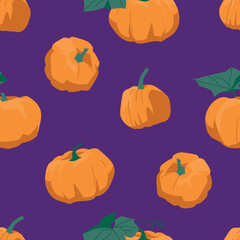 Pumpkins. Seamless pattern of pumpkins. Vector image.