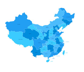 China Regions Map with Editable Outline Vector Illustration