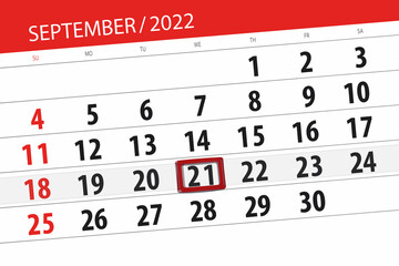 Calendar planner for the month september 2022, deadline day, 21, wednesday