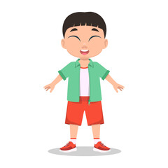 Child smiling, boy, eyes closed. Vector illustration