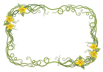 Vine Border Frame Postcard Wedding Invitation Transparent Background Yellow Flowers and Round Squares