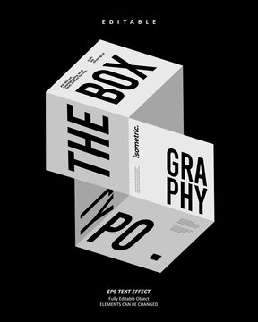 Editable Text Effect Vector of White 3d Box Isometric Typography for Poster Printing, brochure, book, banner