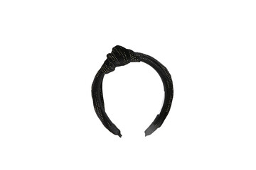 Black Fabric textured headband  on isolated white background, front view. The hair holder.