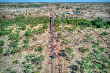 Aerial view of people after crossing the Victoria River along the Freedom Day Festival march in the...