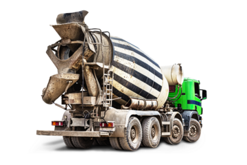 Concrete mixer truck isolated. Loading concrete mixer truck. close-up. Delivery of concrete to the construction site. Monolithic concrete works.