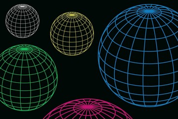 Black abstract background with colorful globe elements
