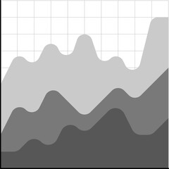 Business graphs and charts icons. Vector Business infographics icons in black and white colors - statistic and data, charts diagrams, money, down or up arrow, financial chart, economy reduction. For p