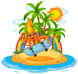 Squid cartoon character on skateboard