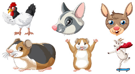 Set of various animals cartoon characters