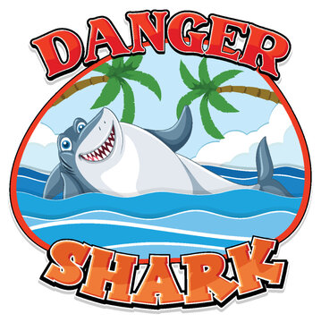 Shark cartoon character with danger icon