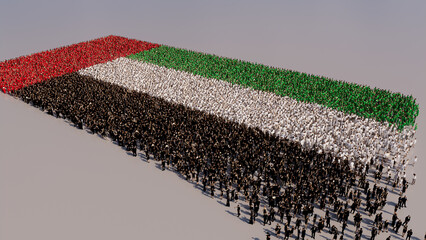 Emirati Flag formed from a Crowd of People. Banner of United Arab Emirates on White.