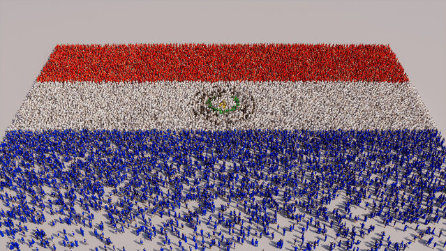 Paraguayan Banner Background, with People congregating to form the Flag of Paraguay.