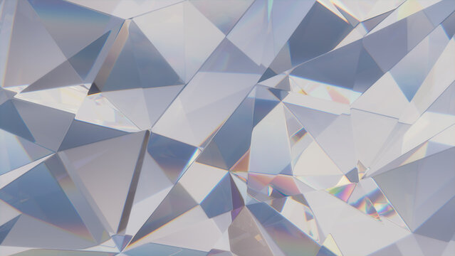 Polygonal 3D Wall Wallpaper with Glass Contemporary Surface. Refractive 3D Render.