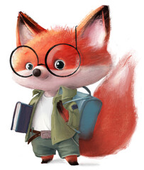 Cute fox character with book - 529370023