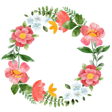 Spring floral wreath with scarlet flowers.
