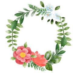 Spring floral wreath with scarlet flowers.