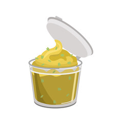 Mustard sauce in a plastic jar with an open lid.isolated on a white background.A vector illustration of ketchup can be used in the fast food menu.