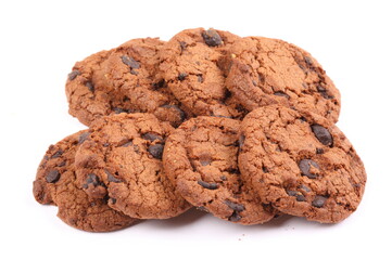 Chocolate chips cookies isolated on white