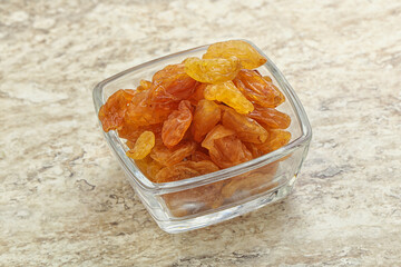 Sweet yellow raisin in the bowl