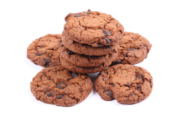 Chocolate chips cookies isolated on white