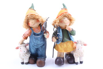 Two shepherds - puppets handmade, isolated and with clipping path