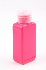 the bottle pink color packaging isolated on white background