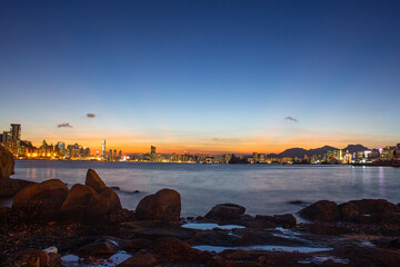 Beautiful sunset over Victoria Harbour, Hong Kong