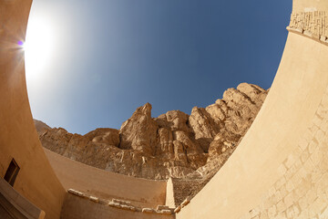 View of Hatshepsut's temple. Mortuary temple of the pharaoh of the Hatshepsut dynasty. Jeser-Jeseru...