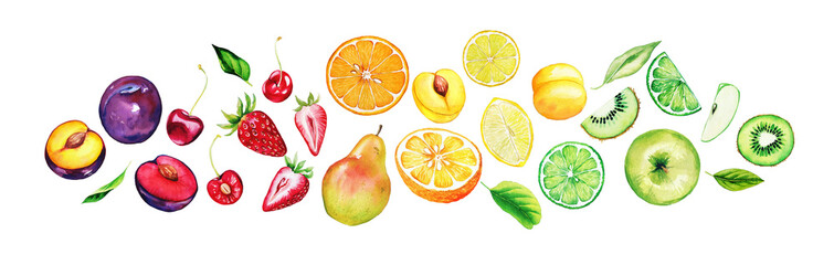 Naklejka na ściany i meble Heap of mixed fruits, sorted by colors