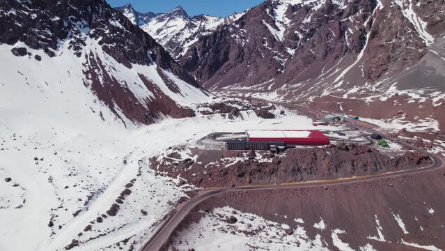 Flying Towards Aduana Los Libertadores At Andean Mountains In The Border Between Argentina And Chile. Aerial Shot