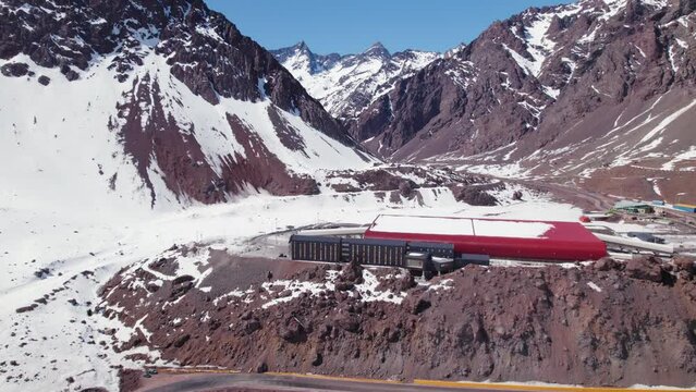 Aduana Los Libertadores In The Midst Of Andes Mountains In The Border Of Argentina And Chile. Aerial Shot