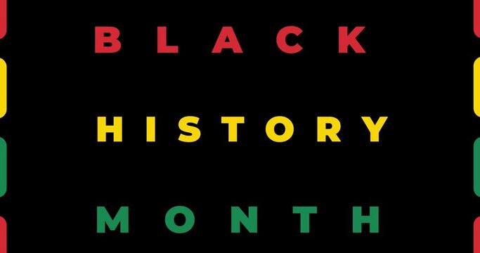 Black History Month Text Moving on Black Background. 4K 3D rendering text animation Video. Black background for american, african Culture. Black history month text with human Fist.